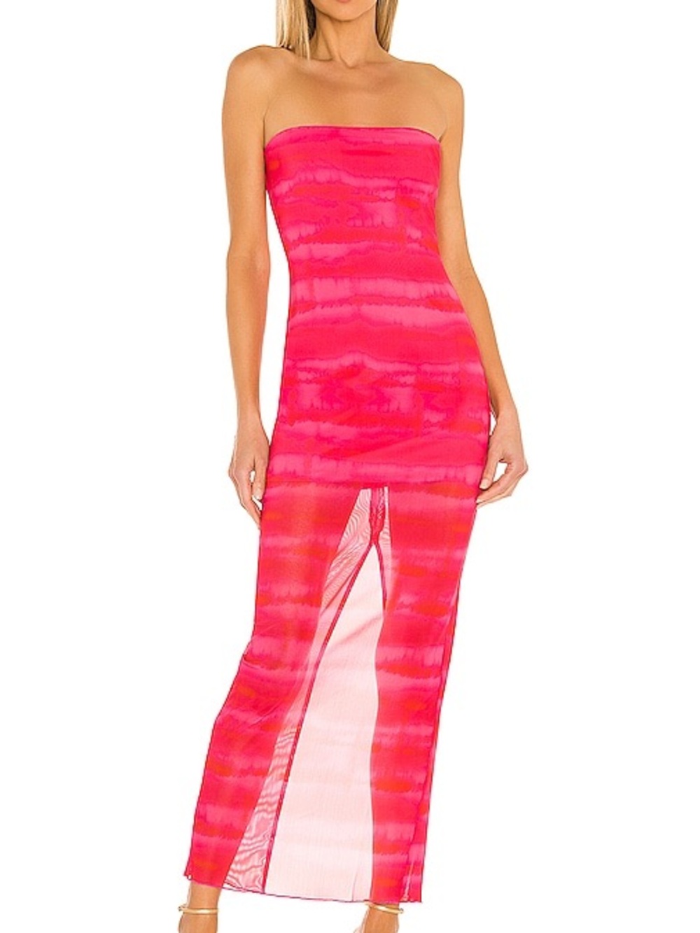 h:ours Strapless Pink Tie-Dye Maxi Dress